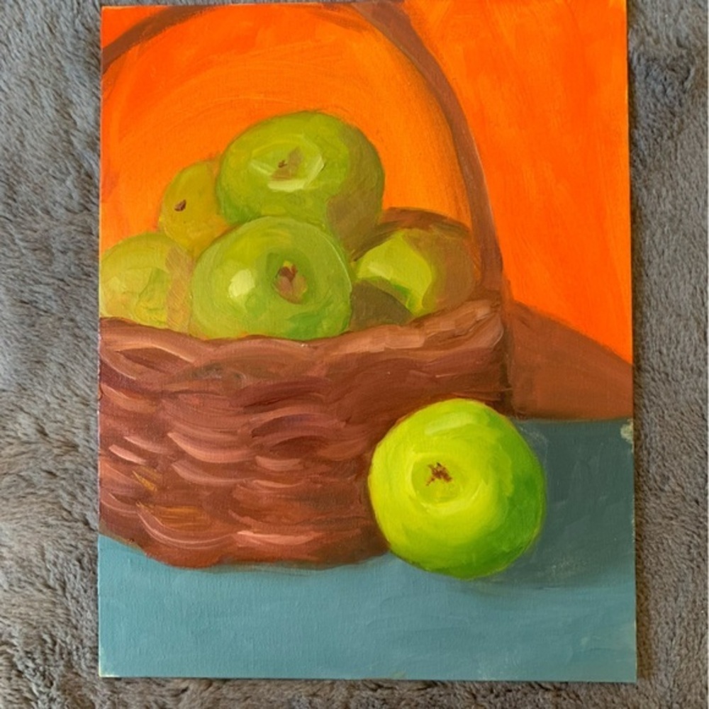 Oil Painting – Still Life with Basket of Green Apples